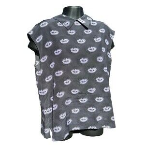 Prada Milano Top Eye Print Purple Black Sleeveless Collar Button Up Back Silk 6
